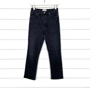 AGOLDE Riley High Rise Straight Crop Denim Jeans Black Pepper 27 Button Classic